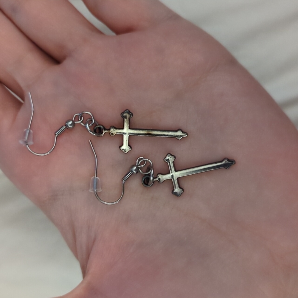 Gothic cross dangle earrings